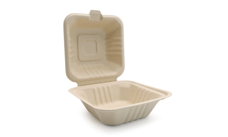 6 inch Bamboo Fiber Disposable Hamburger Clamshell Box